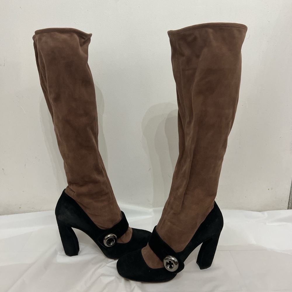 Prada Black and Brown Heeled Boots